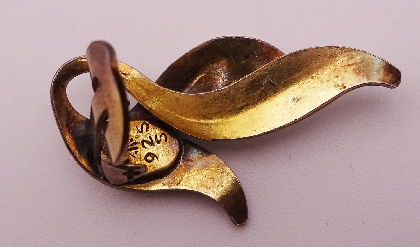 Scandinavian Silver Gilt and White Enamel Leaf Clip On Earrings