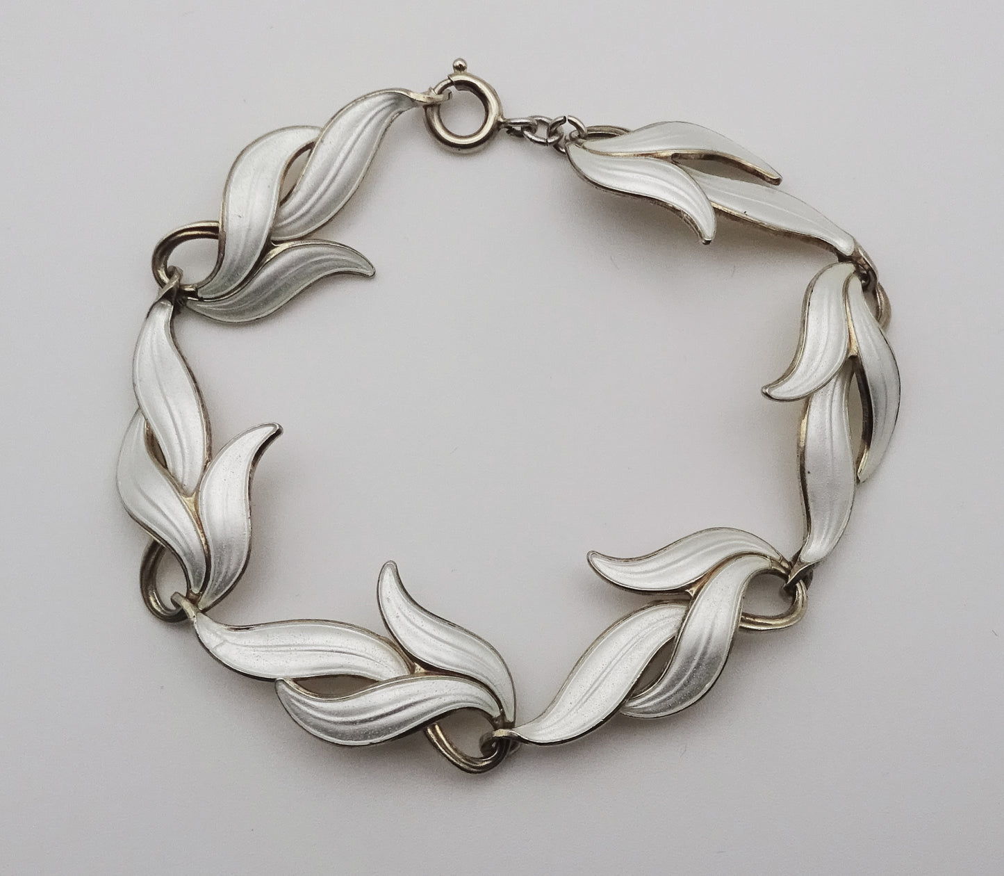 Scandinavian Silver Gilt and White Enamel Leaf Bracelet