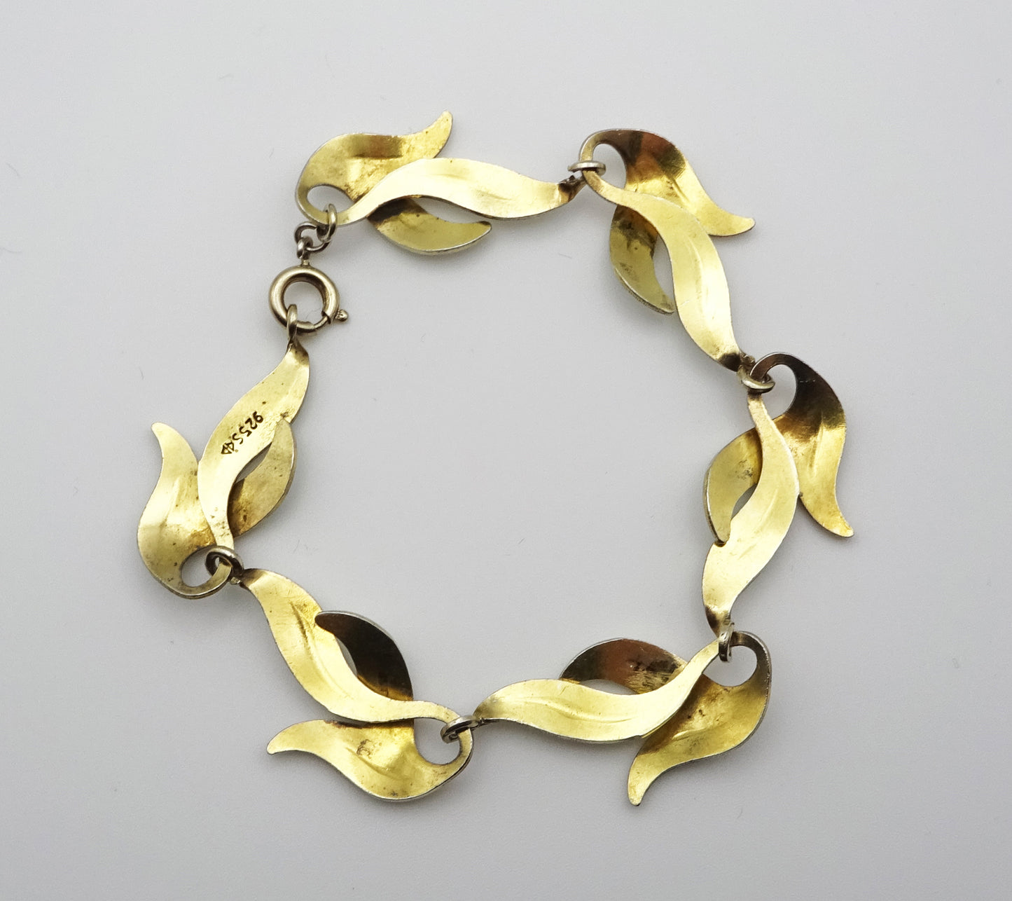 Scandinavian Silver Gilt and White Enamel Leaf Bracelet