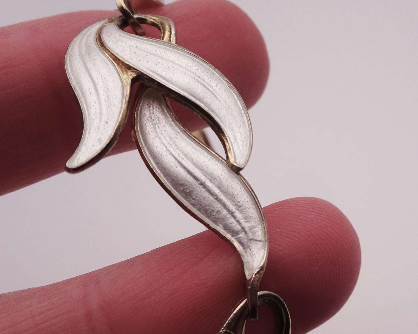 Scandinavian Silver Gilt and White Enamel Leaf Bracelet