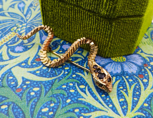 9ct Gold Sapphire Snake Brooch