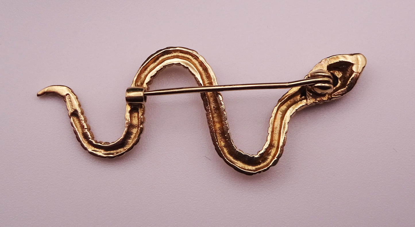 9ct Gold Sapphire Snake Brooch