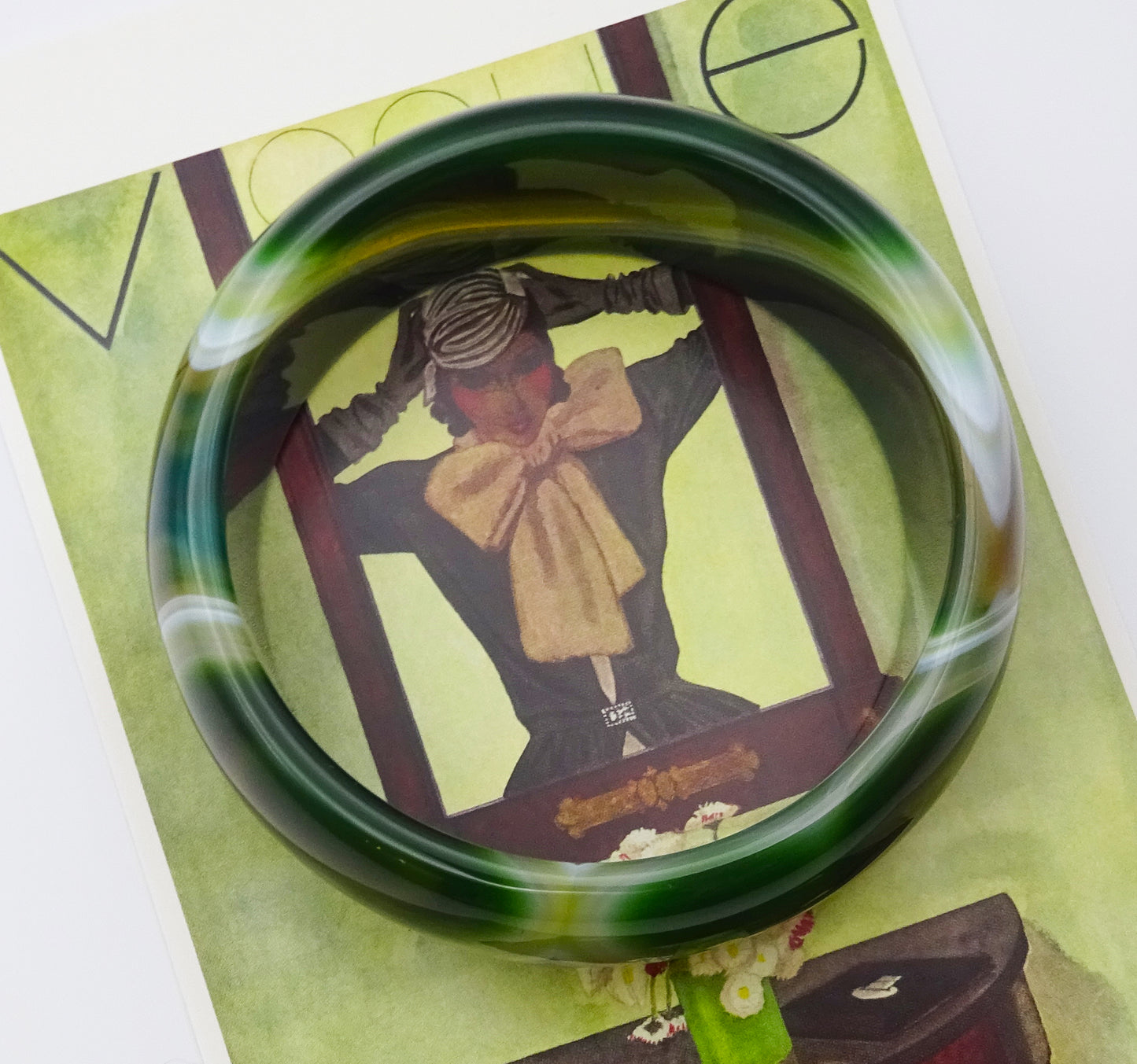 Polished Green Agate Bangle, with Brown and White Inclusions