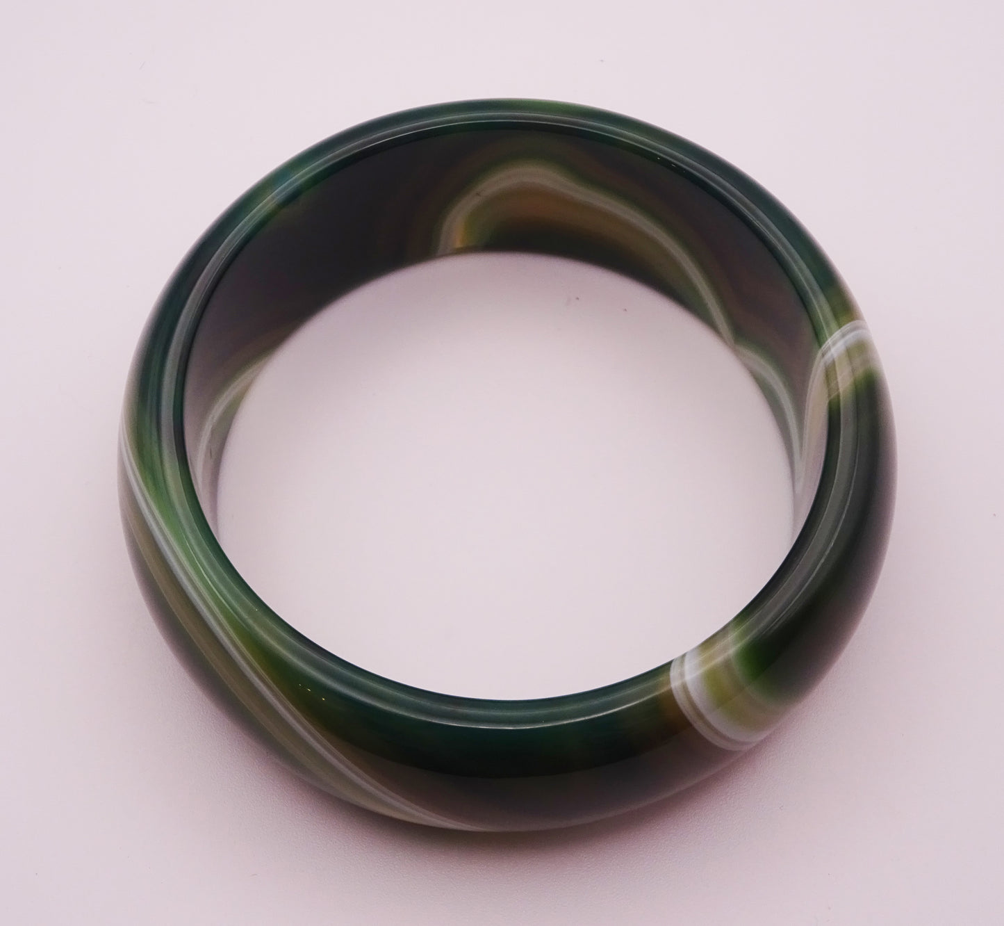 Polished Green Agate Bangle, with Brown and White Inclusions